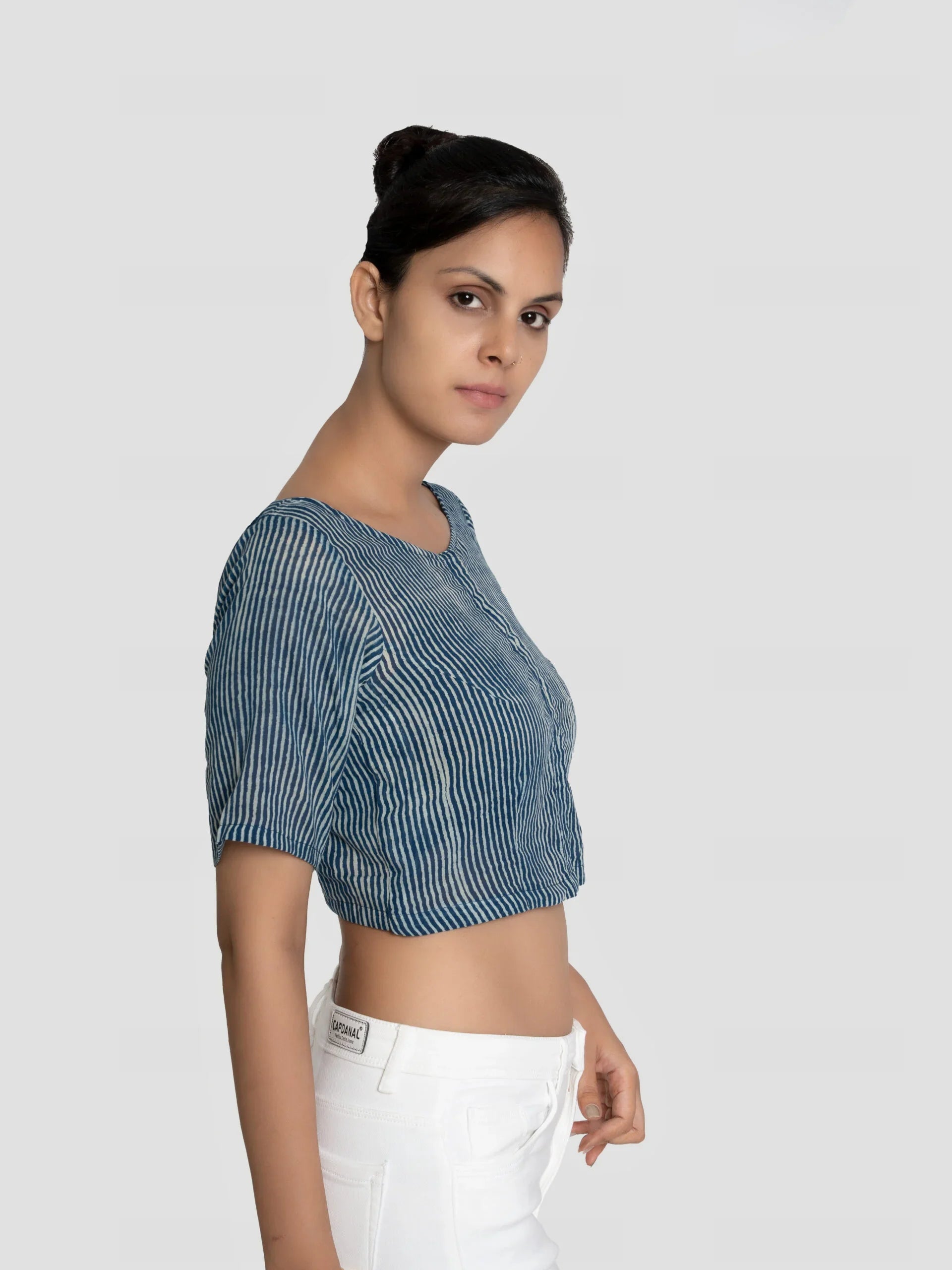 BlueHive ā Indigo Hand Dyed Cotton Blouse (Non-Padded, Front Hook Opening) - Kozylook